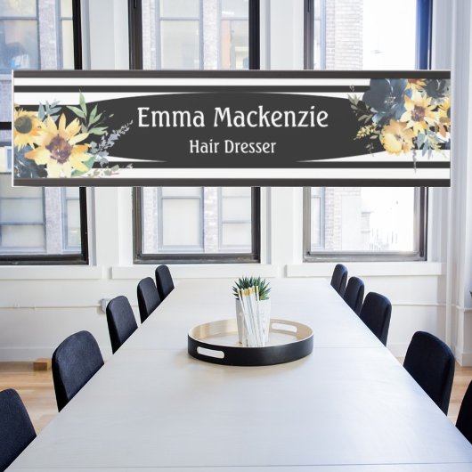 フローラ花白黒オフィスドアの看板 サインプレート