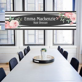 フローラ花白黒オフィスドアの看板 サインプレート