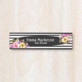 フローラ花白黒オフィスドアの看板 サインプレート (正面)