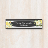 フローラ花白黒オフィスドアの看板 サインプレート (正面)