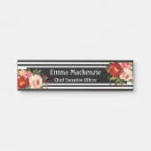 フローラ花白黒オフィスドアの看板 サインプレート (正面)