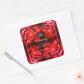 フローラ花製品ラベル赤いバラとロゴ スクエアシール (封筒)