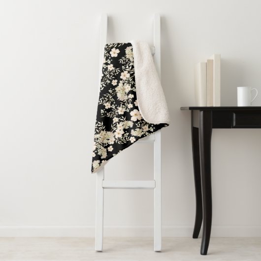 フローラ花野葉花黒背景 シェルパブランケット (インサイチュ)