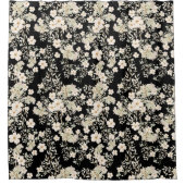 フローラ花野葉花黒背景 シャワーカーテン (正面)