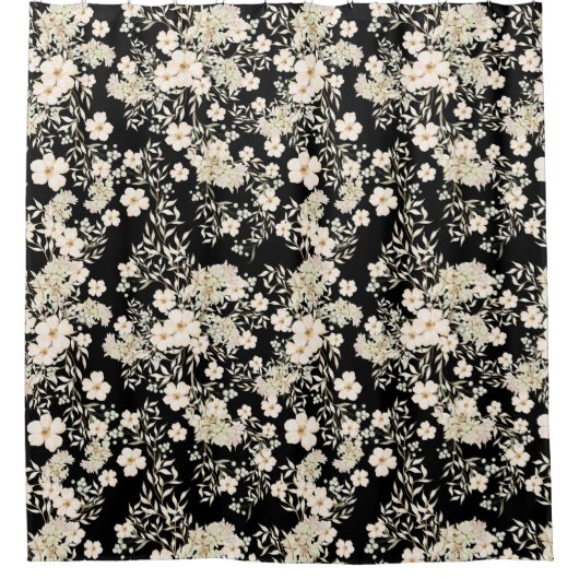 フローラ花野葉花黒背景 シャワーカーテン (正面)