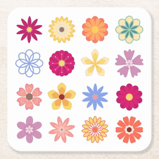 フローラ花、ヴィンテージ花、庭のフローラ スクエアペーパーコースター (正面)