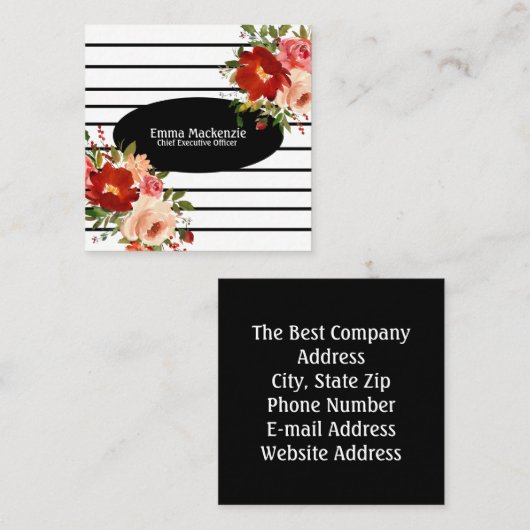 フローラ花(白黒) スクエア名刺 (正面/裏面)