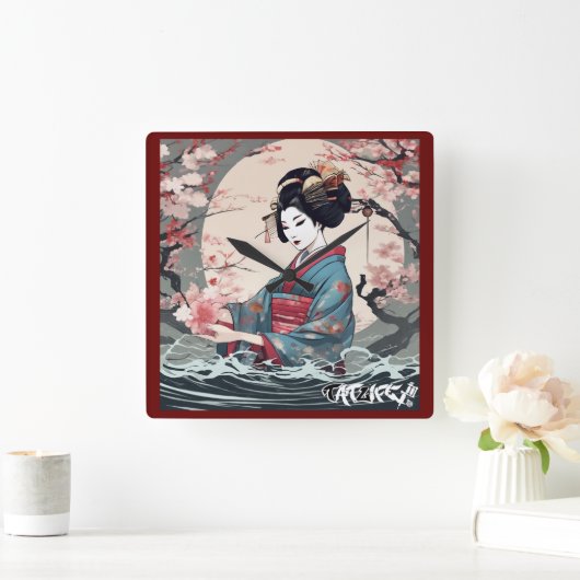 フローラ芸者の時計 スクエア壁時計 (ホーム)