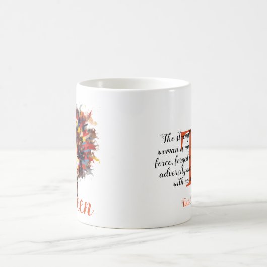 フローラ芸術的アフロ女性とモノグラム&引用文 コーヒーマグカップ (中央)
