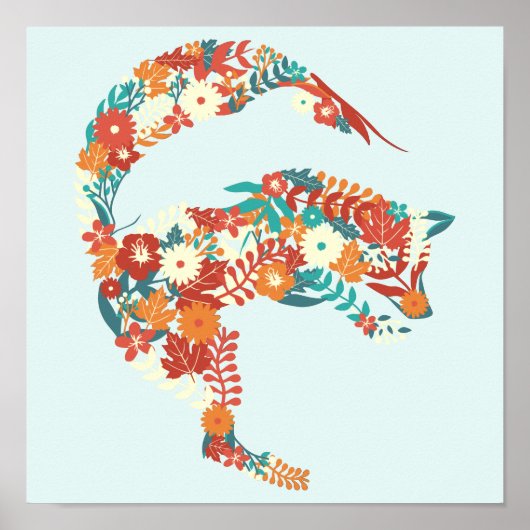 フローラ芸術的キツネ野生動物自然テーマ ポスター (正面)