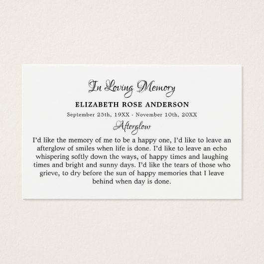 フローラ英国国旗の追悼式祈りの言葉カード (裏面)