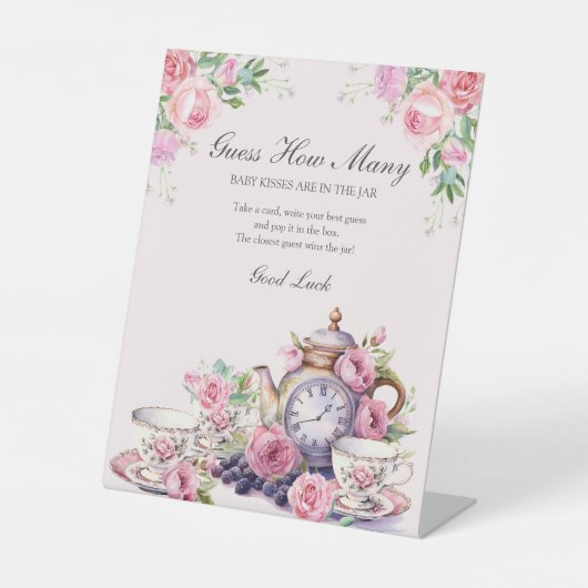 フローラ茶のパーティー赤ちゃんシャワーの数を推測 台座サイン (正面)