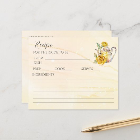 フローラ茶パーティーブライダルシャワーレシピカード (正面/裏面インサイチュ)