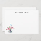 フローラ茶ヴィンテージフラワー名前をカスタムする ノートカード (正面/裏面)