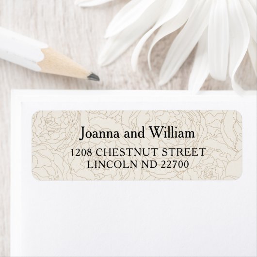 フローラ茶色のエレガントな結婚式差出人住所ラベル ラベル (インサイチュ)