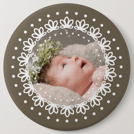 フローラ茶色の丸パーソナライズされたクラシック 缶バッジ (正面)