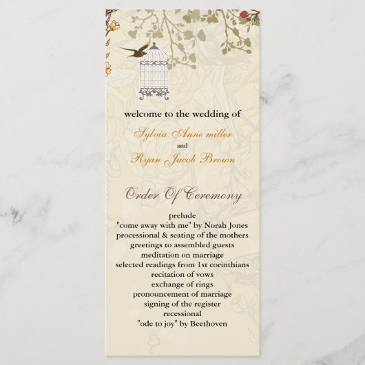 フローラ茶色の鳥のケージ、鳥の結婚式のプログラム プログラム (正面)