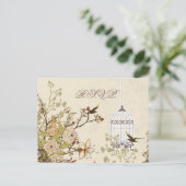 フローラ茶色の鳥ケージ、愛鳥RSVP インビテーションポストカード (スタンド正面)