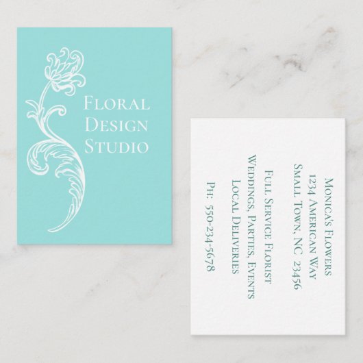 フローラ華美アクア及びホワイト名刺 名刺 (正面/裏面)