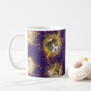 フローラ華美ダマスクかわいい子猫-パープ王室のル コーヒーマグカップ
