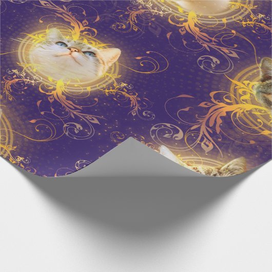 フローラ華美ダマスクかわいい子猫-パープ王室のル ラッピングペーパー (角)