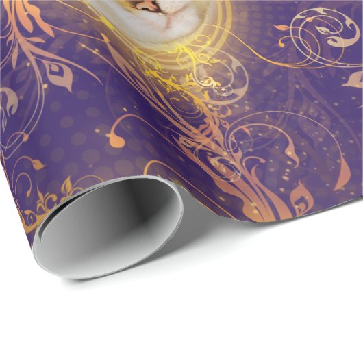 フローラ華美ダマスクかわいい子猫-パープ王室のル ラッピングペーパー (ロールコーナー)