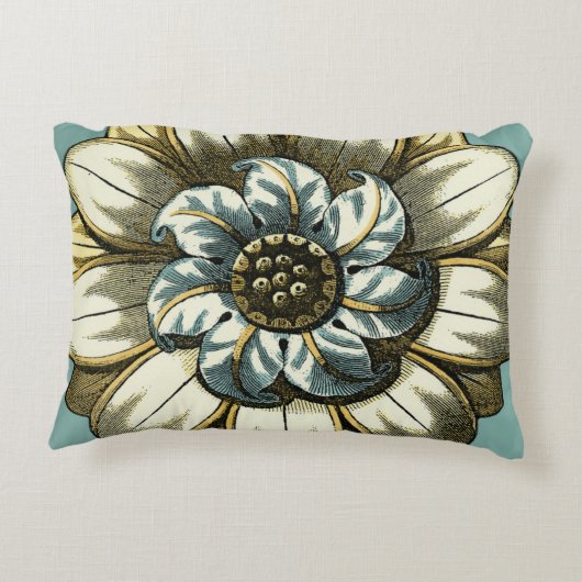 フローラ華美メダリオンライトブルー背景 アクセントクッション (裏面)