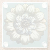 フローラ華美メダリオンライトブルー背景 ガラスコースター (裏面)