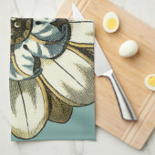 フローラ華美メダリオンライトブルー背景 キッチンタオル (四つ折り)