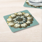 フローラ華美メダリオンライトブルー背景 スクエアペーパーコースター (アングル)
