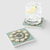 フローラ華美メダリオンライトブルー背景 ストーンコースター (横)
