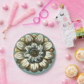 フローラ華美メダリオンライトブルー背景 ペーパープレート (パーティー)