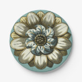 フローラ華美メダリオンライトブルー背景 ペーパープレート (正面)