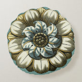 フローラ華美メダリオンライトブルー背景 ラウンドクッション (裏面)