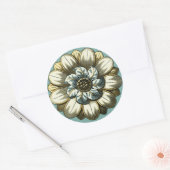 フローラ華美メダリオンライトブルー背景 ラウンドシール (封筒)