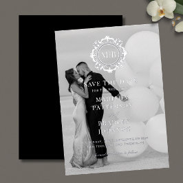 フローラ華美モノグラム写真結婚式の日付を保存 箔招待状