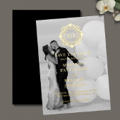 フローラ華美モノグラム写真結婚式の日付を保存 箔招待状