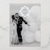 フローラ華美モノグラム写真結婚式の日付を保存 箔招待状 (正面)