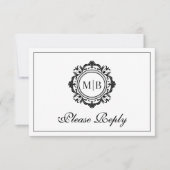 フローラ華美モノグラム白黒結婚ズ 出欠カード (正面)