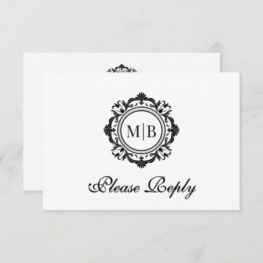 フローラ華美モノグラム白黒結婚ズ 出欠カード (正面/裏面)