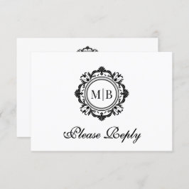 フローラ華美モノグラム白黒結婚ズ 出欠カード