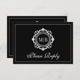 フローラ華美モノグラム白黒結婚ズ 出欠カード