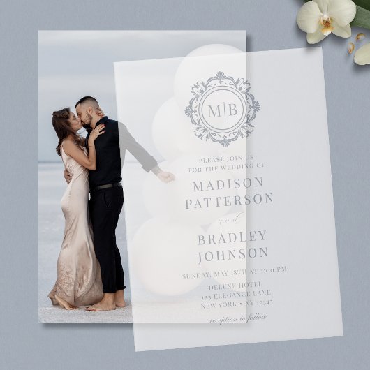 フローラ華美モノグラム結婚のエレガントVellum Invi ベラム紙招待状