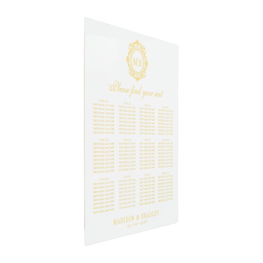 フローラ華美モノグラム結婚金ゴールドの座席表 メタルプリント (3/4)