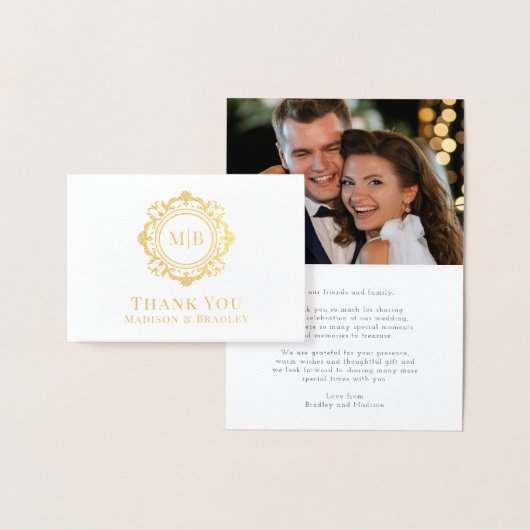 フローラ華美モノグラ結婚ムの感謝の写真 箔カード (ディスプレー)