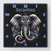 フローラ華美象デザイン スクエア壁時計 (正面)