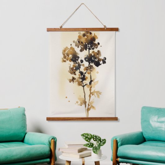 フローラ葉ウォーターカラーアート 吊り下げ型タペストリー (リビング)