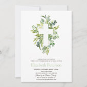 フローラ葉クロス点々のある聖餐式 招待状 (正面)