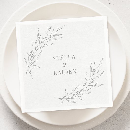 フローラ葉スケッシンプルチエレガントスケッチ スタンダードカクテルナプキン