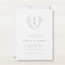 フローラ葉スケッチモダンウェディング日付の保存 セーブザデート